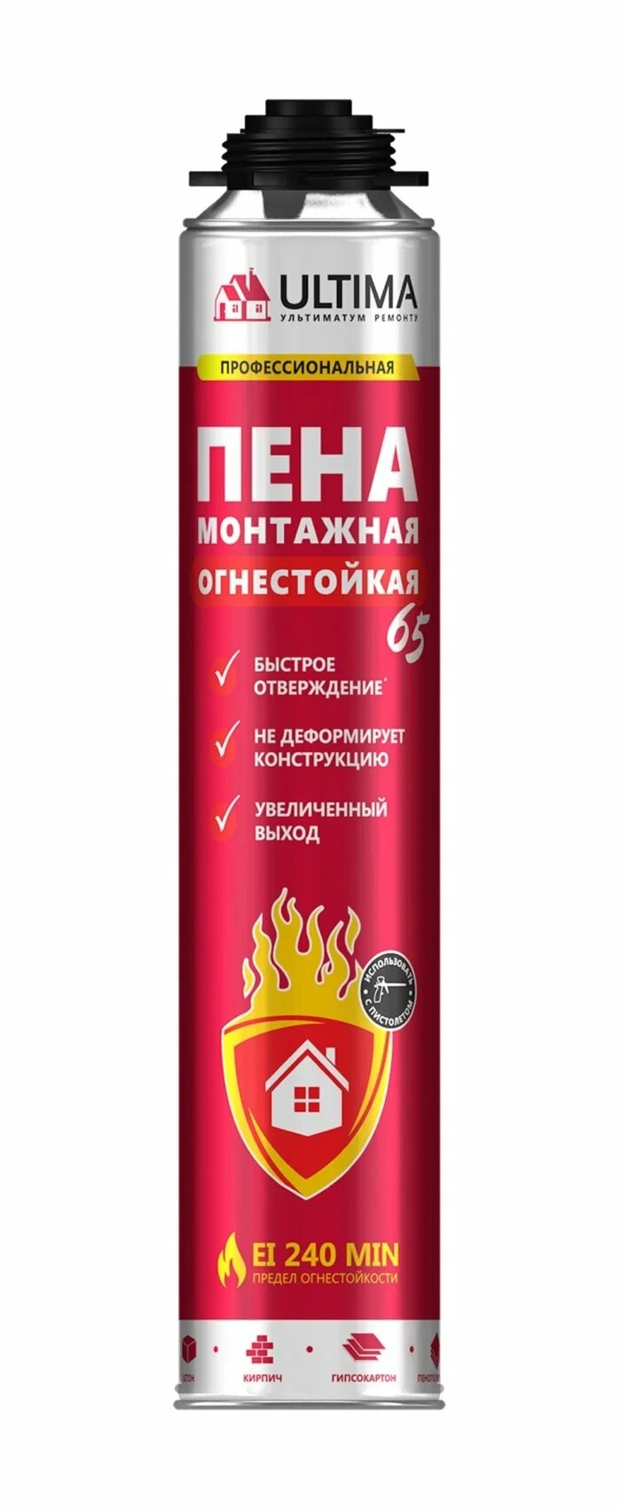 картинка ULTIMA PRO ОГНЕСТОЙКАЯ, пена монтажная профессиональная, 750 мл от базы строительно-отделочных материалов